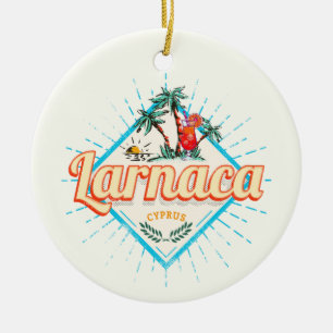 Larnaca Cyprus Retro Cocktail Vintage Sunset Ceramic Tree Decoration