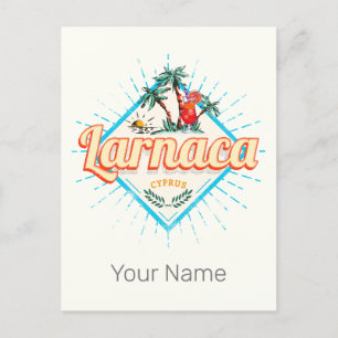 Larnaca Cyprus Retro Cocktail Vintage Sunset Holiday Postcard