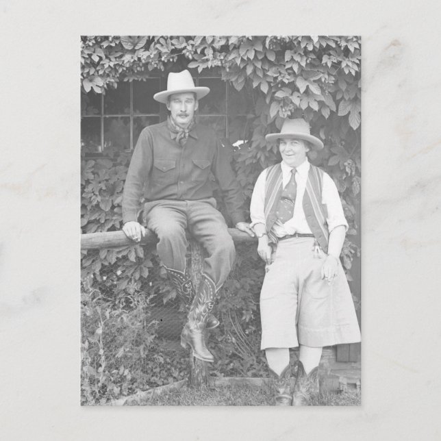 Larry Larom and a women posing. Postcard (Front)