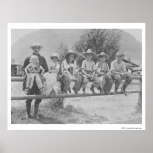 Larry Larom with six children. Poster