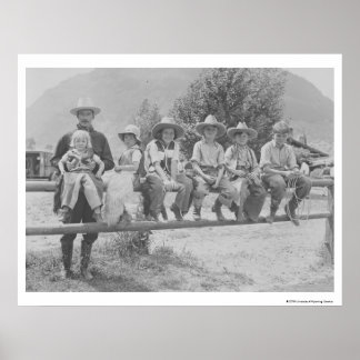 Larry Larom with six children. Poster