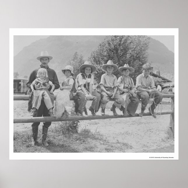 Larry Larom with six children. Poster (Front)