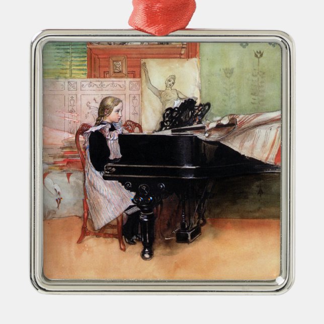 Larsson, Playing Scales, famous painting, Metal Tree Decoration (Front)