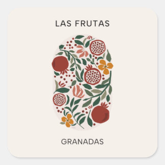 Las Frutas: Granadas - Pomegranate Market Square Sticker