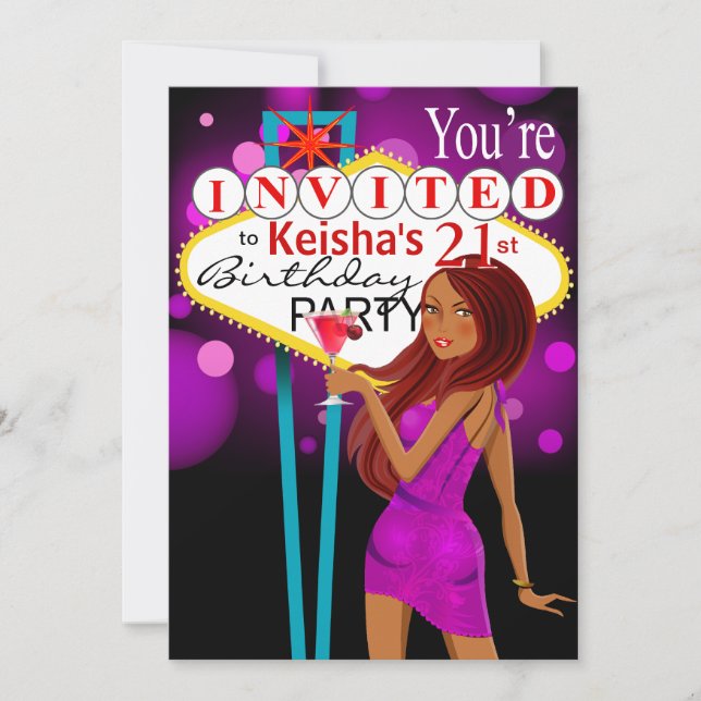 Las Vegas 21st Birthday Party purple Invitation (Front)