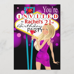 Las Vegas 21st Birthday Party purple Invitation