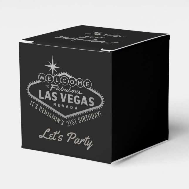 Las Vegas 21st Birthday Party Silver Personalised Favour Box (Front Side)