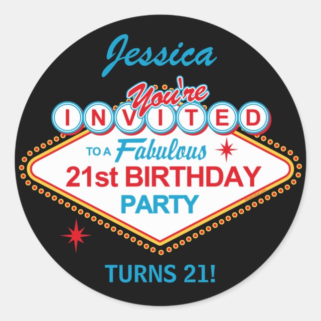 Las Vegas 21st Birthday Party Stickers (Front)