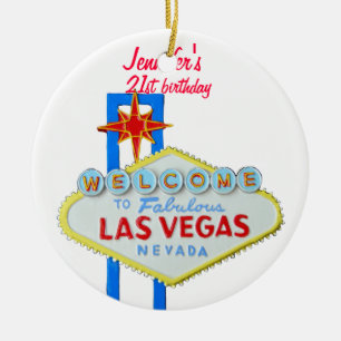 Las Vegas 21st Birthday Pendant Ceramic Tree Decoration
