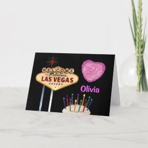 Las Vegas 21st Birthday PINK HEART BALLOON Card