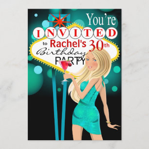 Las Vegas 30th Birthday Party teal Invitation