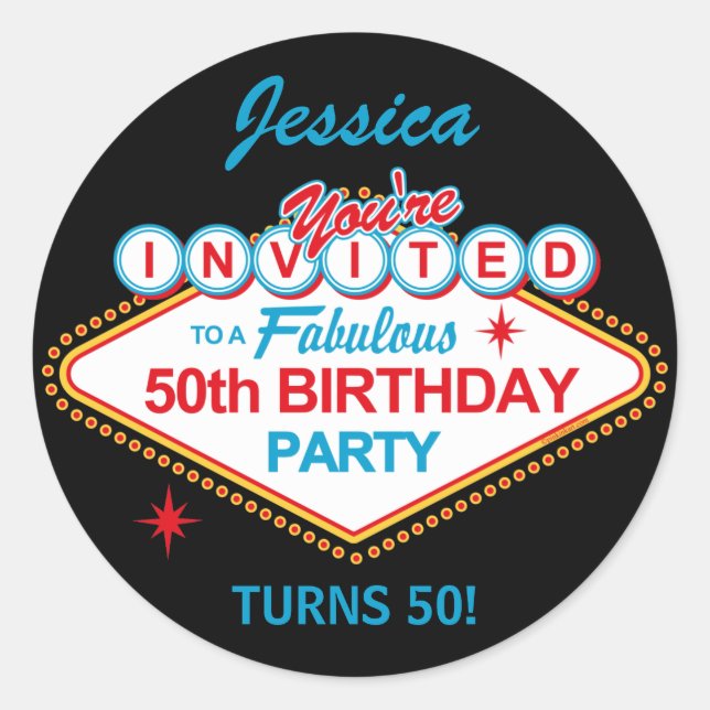 Las Vegas 50th Birthday Party Stickers (Front)