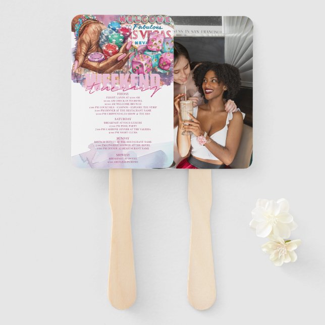 Las Vegas Afro Bachelorette Itinerary Photo Hand Fan (Front and Back)