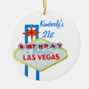Las Vegas Age 21 Birthday Ceramic Tree Decoration