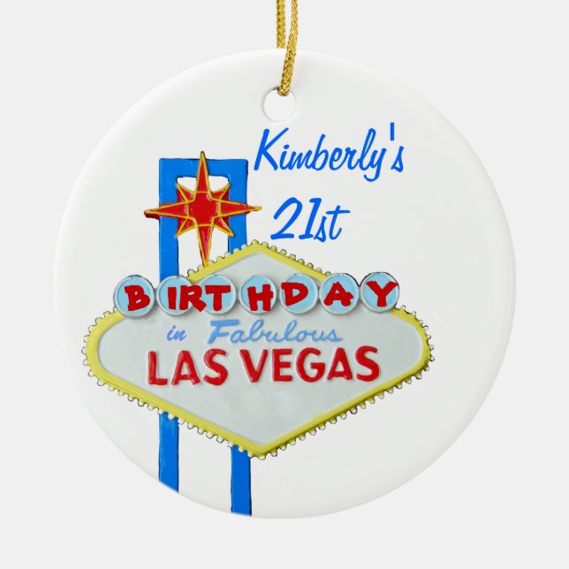 Las Vegas Age 21 Birthday Ceramic Tree Decoration (Front)