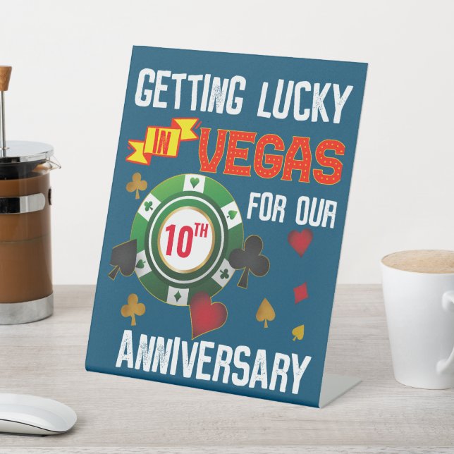 Las Vegas Anniversary Lucky Couple Matching Pedestal Sign (In SItu)