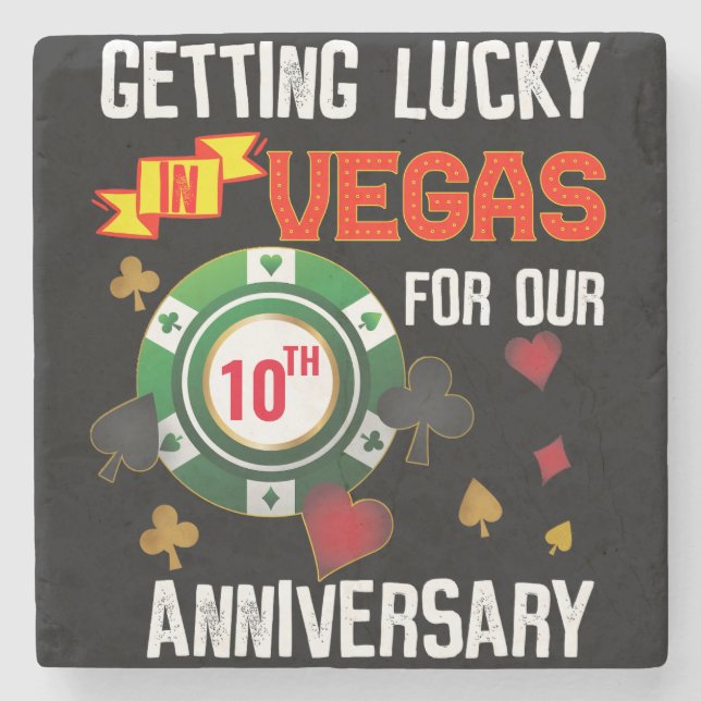 Las Vegas Anniversary Lucky Couple Matching Stone Coaster (Front)