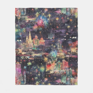 Las Vegas at New Year's in Watercolors Fleece Blanket