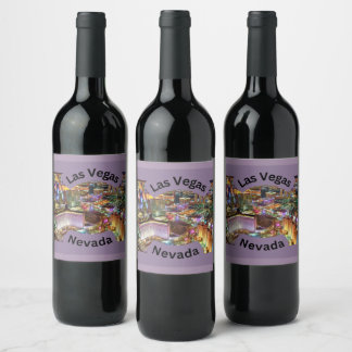 Las Vegas at night with neon lights Nevada Wine Label