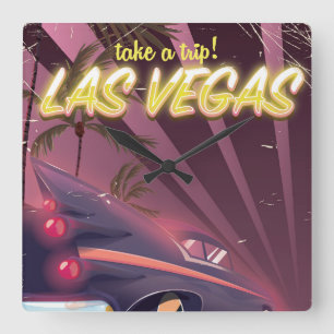 Las Vegas Auto vintage travel poster. Square Wall Clock
