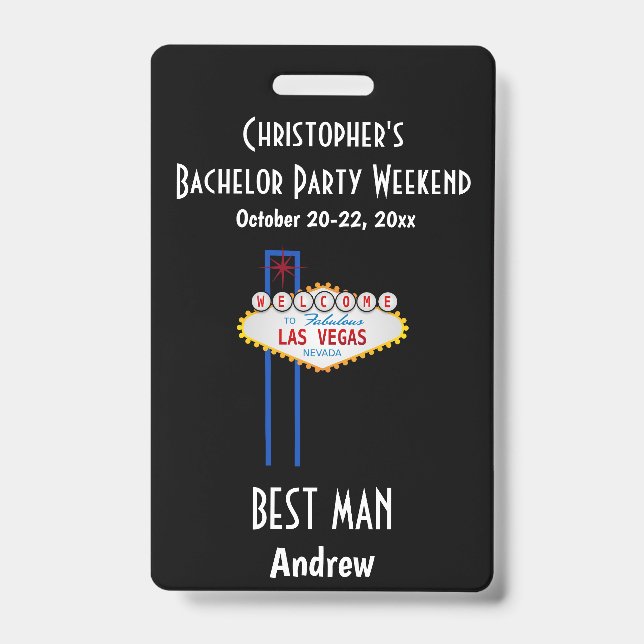 Las Vegas Bachelor Party Guys Weekend Trip ID Badge (Front)