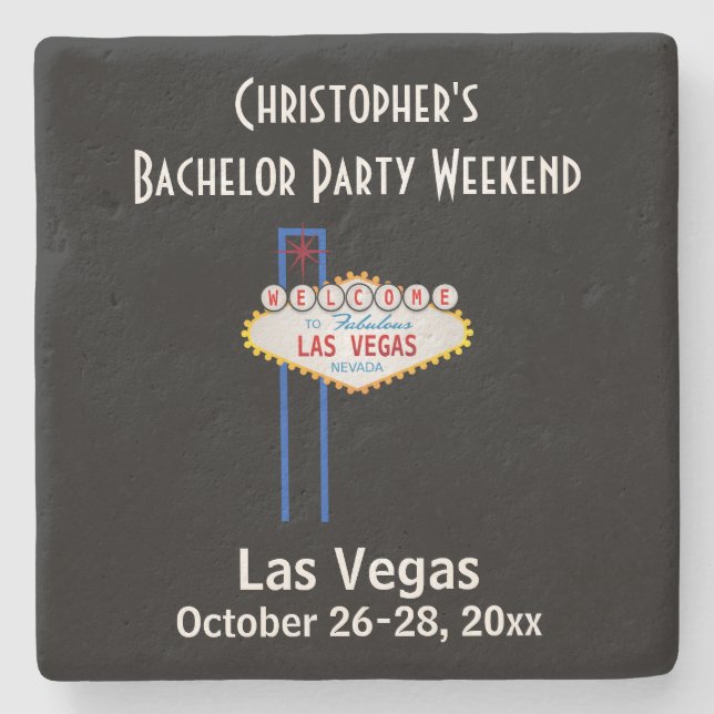 Las Vegas Bachelor Party Guys Weekend Trip Stone Coaster (Front)