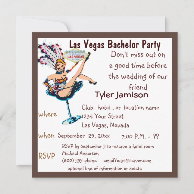 Las Vegas Bachelor Party Showgirl Invitation (Front)
