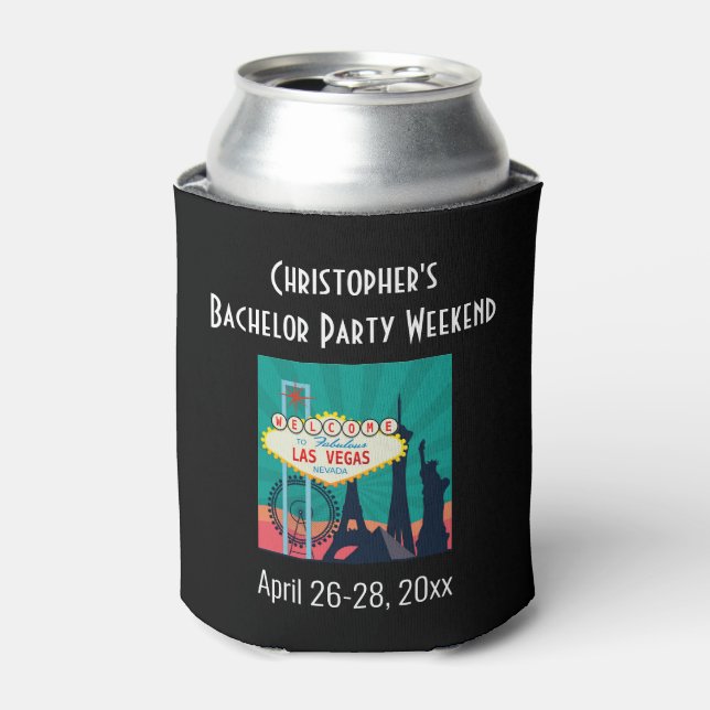 Las Vegas Bachelor Party Trip Favour Beer Can Cooler (Can Front)