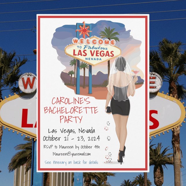 Las Vegas Bachelorette Black Hair Bride Itinerary Invitation (Creator Uploaded)