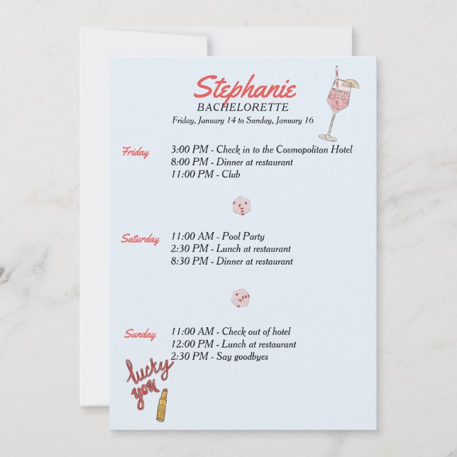 Las Vegas Bachelorette itinerary Invitation (Front)