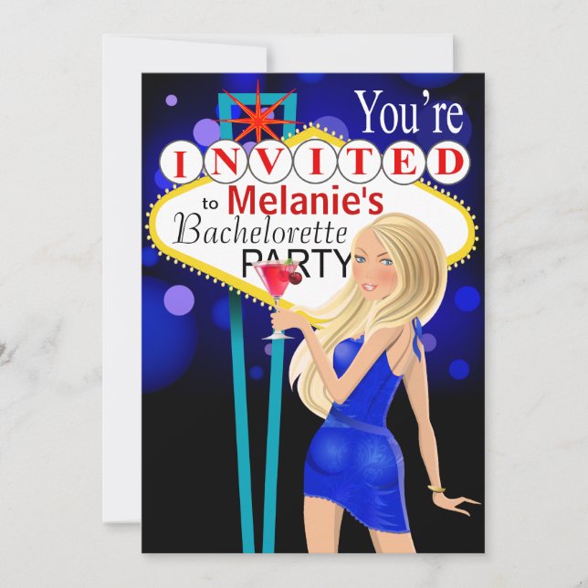 Las Vegas Bachelorette Party blue Invitation (Front)