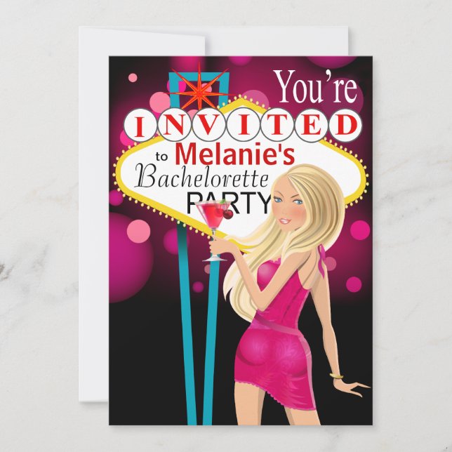 Las Vegas Bachelorette Party fuschia Invitation (Front)