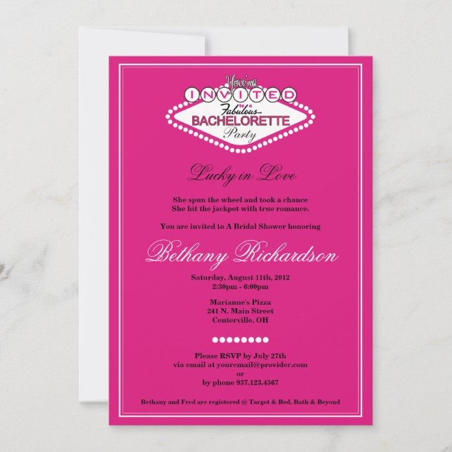 Las Vegas Bachelorette Party Invitation - Hot Pink (Front)