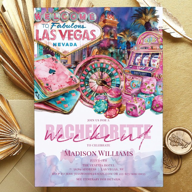 Las Vegas Bachelorette weekend Luxury Pink Purple Invitation (Creator Uploaded)