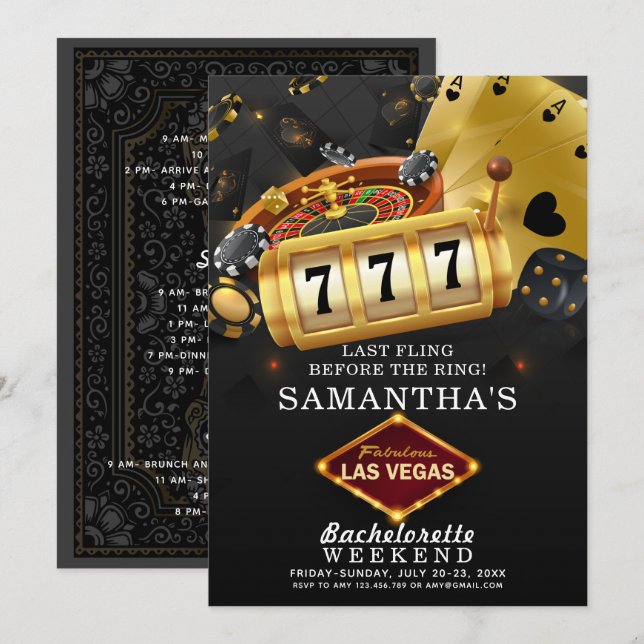 Las Vegas Bachelorette Weekend Party Black Gold Invitation (Front/Back)
