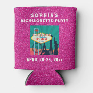 Las Vegas Bacherolette Party Favour Pink Glitter Can Cooler