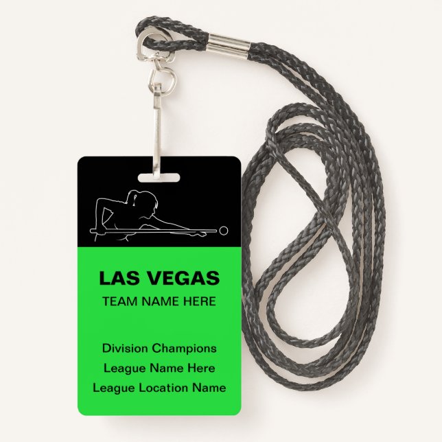 Las Vegas Billiards Theme Bulk Team Name Badges ID Badge (Front with Lanyard)