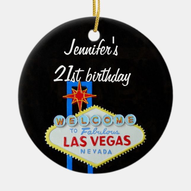 Las Vegas Birthday 21 Pendant Ceramic Tree Decoration (Front)