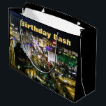 Las Vegas Birthday Bash Strip Large Gift Bag<br><div class="desc">Las Vegas birthday party gift bag featuring a night time aerial view of the famous Las Vegas Strip.  Easy to personalise the custom text.</div>