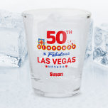 Las Vegas Birthday Party - 50th Birthday Shot Glass<br><div class="desc">Planning your 50th birthday in Vegas? This Welcome to Las Vegas sign style design is the perfect way for a 50 year old to celebrate with a birthday party in Vegas! Great for a girls' trip or birthday squad coming to Vegas for a weekend getaway or vacation. Features "50th Birthday...</div>