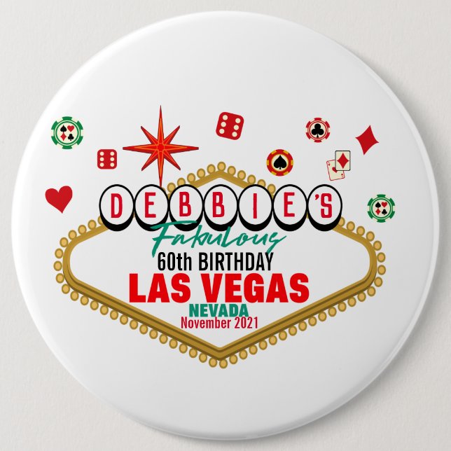 Las Vegas Birthday Party Customisable Matching  6 Cm Round Badge (Front)