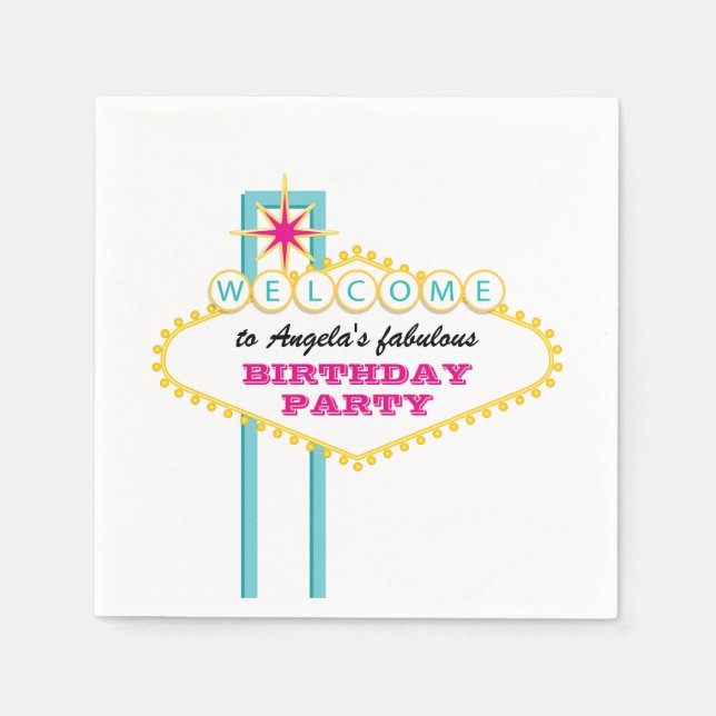Las Vegas Birthday Party Pink Sign Napkin (Front)