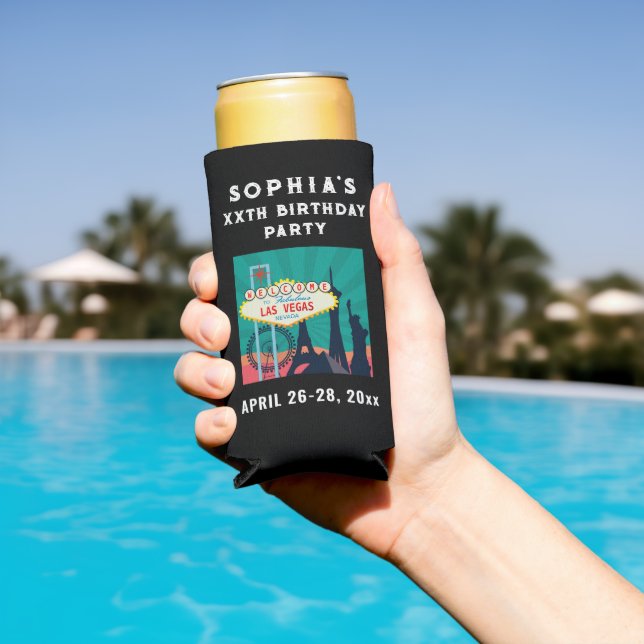Las Vegas Birthday Party Trip Favour Seltzer Can Cooler (In Situ Pool)
