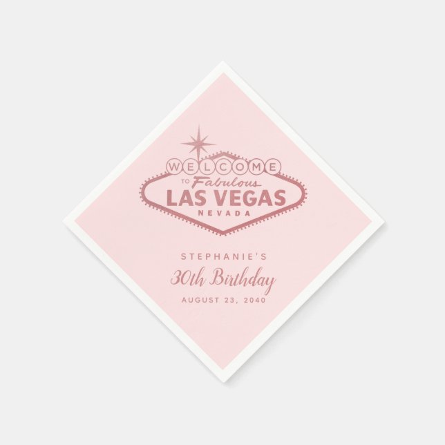 Las Vegas Birthday Sign Rose Gold Pink Party Napkin (Corner)