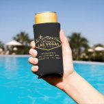 Las Vegas Birthday Trip Black Gold Custom Favour Seltzer Can Cooler<br><div class="desc">Personalised Black and Gold Can Skinny Can Holder Cooler Party Favour for a Las Vegas Birthday Trip with a custom "birthday in fabulous Las Vegas sign" in faux gold with name and date personalisation. They are affordable and fun keepsakes as well!</div>