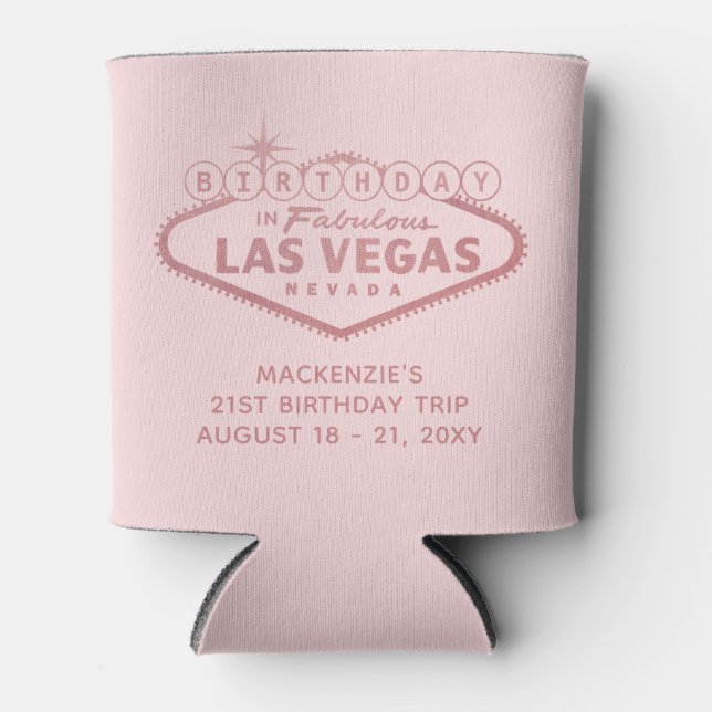 Las Vegas Birthday Trip Pink Personalised Favour  Can Cooler (Front)