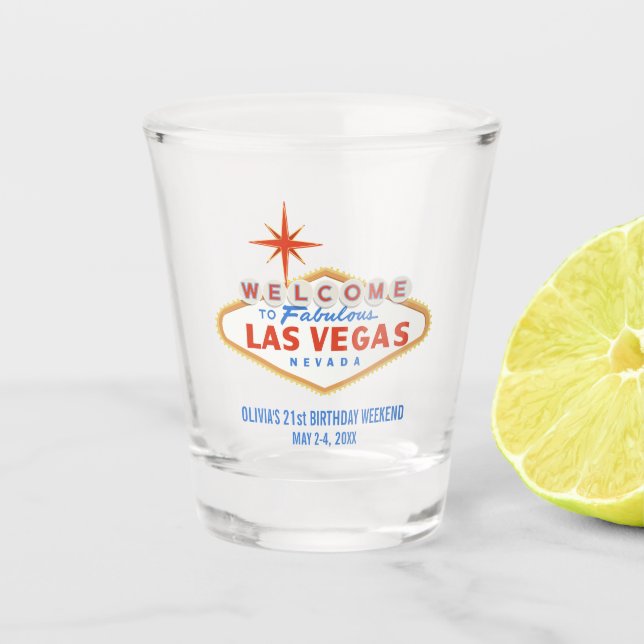 Las Vegas Birthday Weekend Party Favour Custom Shot Glass (Front)