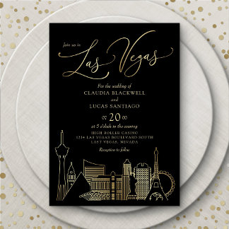 Las Vegas Black and Gold Wedding Invitation