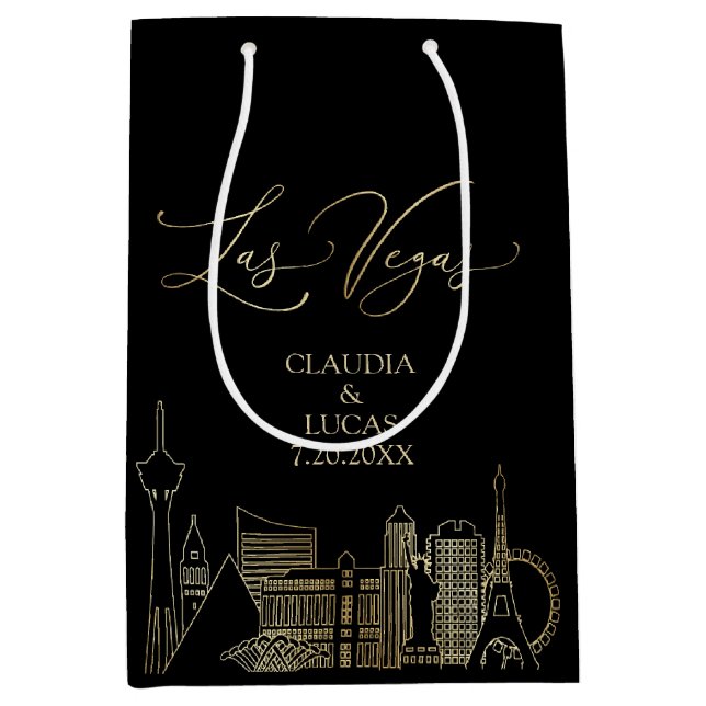 Las Vegas Black and Gold Wedding Medium Gift Bag (Front)