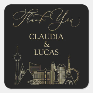 Las Vegas Black and Gold Wedding Square Sticker